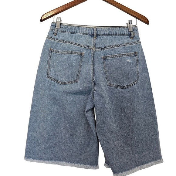 Future Collective Denim Shorts Womens Size 2 Medium Wash High Rise Distressed - Picture 2 of 12